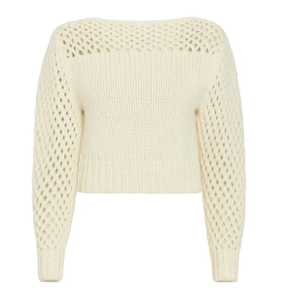 LoveShackFancy Larson Crop Sweater size small Pullover off White Baby Alpaca - Picture 1 of 4